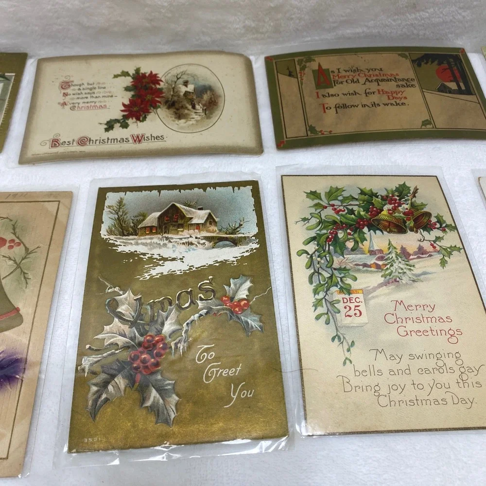 Lot of 10 Antique Early‎ 1900's Christmas Postcards In Protected Sleeves